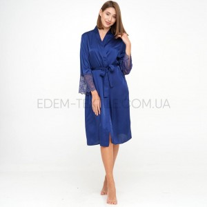 Халат атласный с кружевом 4100 Julia Ulich Синий, 2XL Халат атласный с кружевом 4100 Julia Ulich Синий, 2XL