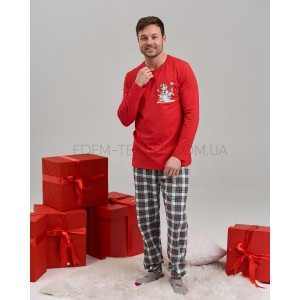 Мужская пижама с брюками Family Look Снеговик Красный, 2XL