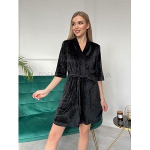 Велюровый женский халат на запах XB3 Julia Ulich Черный, S Велюровый женский халат на запах XB3 Julia Ulich Черный, S