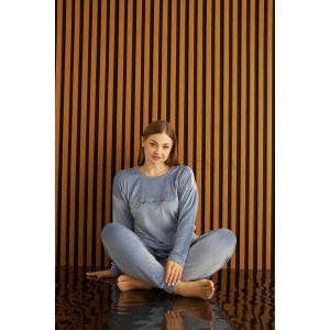 Велюровый костюм для полных женщин 4220-11 сизый, 3XL