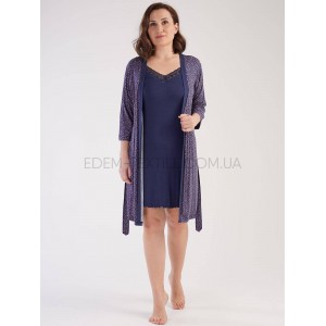 Комплект халат и рубашка из вискозы 1426 Синий, 1XL