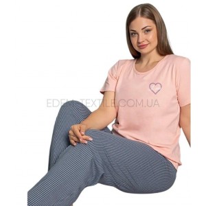 Женская пижама Футболка и Брюки Батал 68097 Персиковый, 2XL Женская пижама Футболка и Брюки Батал 68097 Персиковый, 2XL