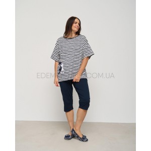 Пижама футболка в полоску и бриджи 2 Кота 36051 Синий, 2XL Пижама футболка в полоску и бриджи 2 Кота 36051 Синий, 2XL