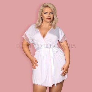 Белый короткий халатик с розовым кружевом Girlly Белый, 2XL Белый короткий халатик с розовым кружевом Girlly Белый, 2XL