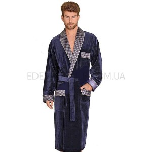 Велюровый мужской халат с воротником шаль Bonjour Синий, 4XL