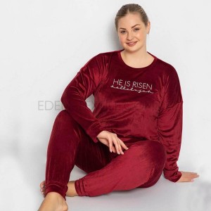 Велюровый женский костюм для дома Pijamoni 4220-3 Бордовый, 5XL Велюровый женский костюм для дома Pijamoni 4220-3 Бордовый, 5XL