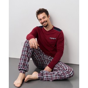 Пижама мужская со штанами в клетку 93372 Бордовый, 2XL