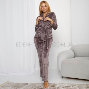 Женский велюровый короткий халат и брюки Kreedme home Мокко, L