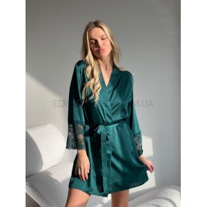 Халат шелк сатин с кружевом Julia Ulich 4100 Зеленый, XL Халат шелк сатин с кружевом Julia Ulich 4100 Зеленый, XL