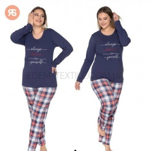 Женская пижама со штанами Rubina 4703 Батал Синий, 3XL Женская пижама со штанами Rubina 4703 Батал Синий, 3XL