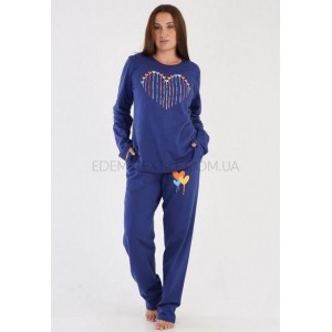 Пижама теплая для полных женщин Сердечки Синий, 2XL