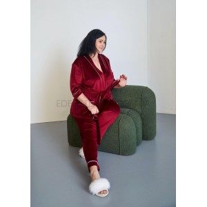 Велюровый женский костюм двойка для полных 905 марсала, 4XL Велюровый женский костюм двойка для полных 905 марсала, 4XL