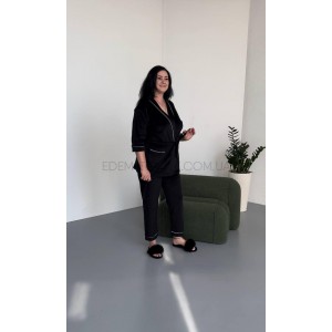 Комплект велюровый укороченный халат и брюки 905 Черный, 5XL