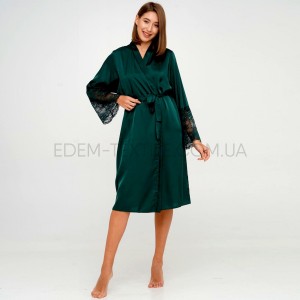 Халат из шелк сатина с кружевом Julia Ulich 4100 Зеленый, 2XL