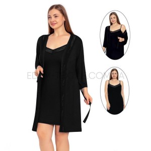 Набор халат и ночной рубашки Батал Cotpark 16215 Черный, 5XL