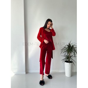 Женская пижама домашний костюм тройка 128 Красный, L