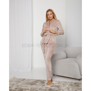 Костюм велюровый кофта на запах и брюки 0099 Бежевый, XL