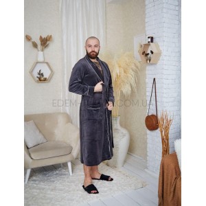 Мужской велюровый халат на запах Tomiko 404 Графитовый, M Мужской велюровый халат на запах Tomiko 404 Графитовый, M