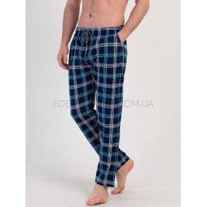 Хлопковые домашние мужские штаны в клетку 0554 Бирюзовый, 4XL