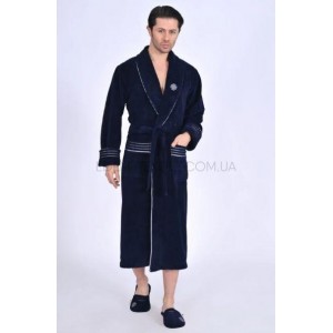 Элитный Мужской Халат с тапочками Nusa 1455 Темно-синий, 4XL