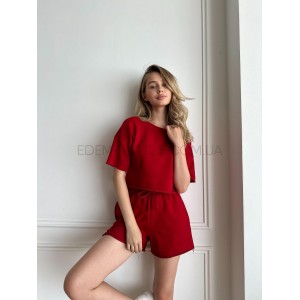 Женский Стильный костюм Футболка Шорты 160 Красный, M