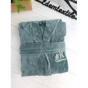 Махровый мужской теплый халат с капюшоном 403 хвойный, 2XL Махровый мужской теплый халат с капюшоном 403 хвойный, 2XL