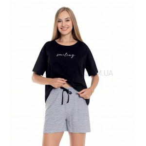 Пижама с шортами в полоску и футболкой 17288 Черный, XL
