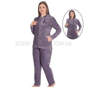 Женский велюровый костюм с капюшоном 30298 Лавандовый, 3XL