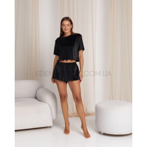 Женский костюм укороченная футболка и шорты 3003 Черный, XL
