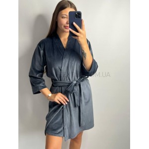 Короткий велюровый женский халат на запах 008/21 Графитовый, L Короткий велюровый женский халат на запах 008/21 Графитовый, L