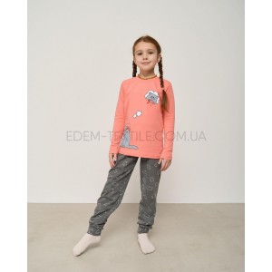 Пижама для девочки подростка Кот Задумчивый 95217 Коралловый, Рост 158-164 (14-15 лет)