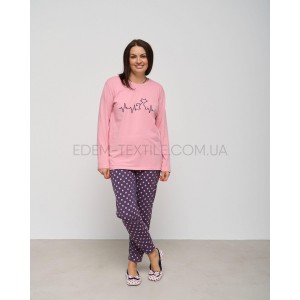Батальная женская пижама Кофта и Штаны 30061 Розовый, 5XL