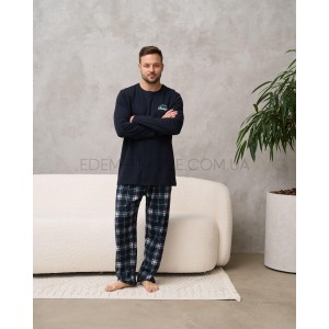 Пижама мужская брюками и кофта Батал 93925 Темно-синий, 5XL