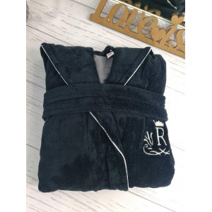 Черный мужской длинный халат с капюшоном 403 Черный, 3XL