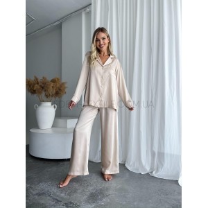 Шелковая пижама рубашка с брюками 9023 Песочный, M