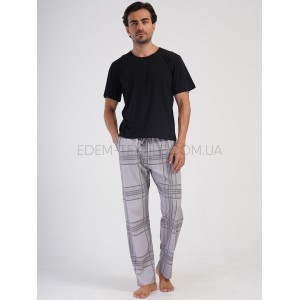 Брюки мужские с карманами для дома Клетка 0944 Серый, 2XL