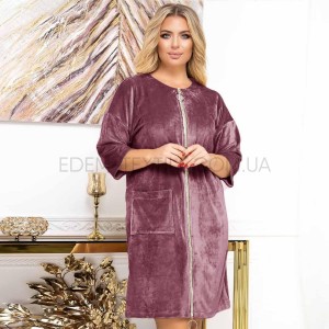Велюровый халат на молнии Рубчик Lingerie 170477 Сиреневый, 6XL