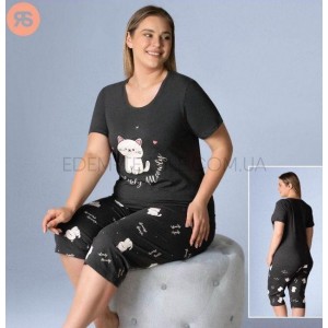 Пижама для полных женщин с капри Котик 6179 Графитовый, 4XL Пижама для полных женщин с капри Котик 6179 Графитовый, 4XL