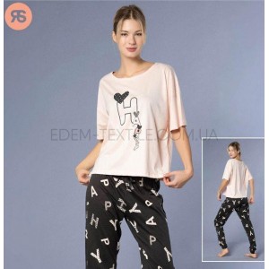 Женская пижама oversize футболка и штаны 6911 Пудровый, L/XL