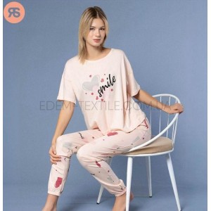 Женская свободная пижама оверсайз Smile 6889 Пудровый, L/XL Женская свободная пижама оверсайз Smile 6889 Пудровый, L/XL