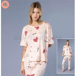 Оверсайз пижама штаны и футболка Smile 6891 Пудровый, L/XL