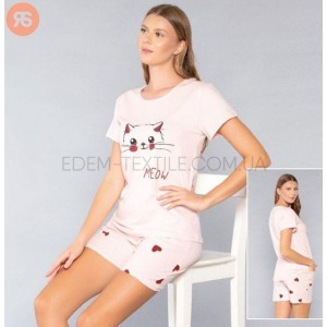 Пижама Meow Котик футболка и шорты Rubina 6821 Светло-розовый, L Пижама Meow Котик футболка и шорты Rubina 6821 Светло-розовый, L