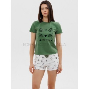 Домашний комплект футболка и шорты Meow 1759 Зеленый, 2XL