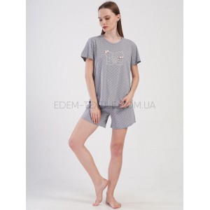 Пижама на лето с шортами в горошек Котики 1248 Серый, XL Пижама на лето с шортами в горошек Котики 1248 Серый, XL